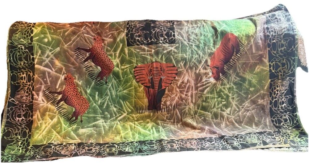 African Batik Hand Painted Animal Print Cotton Tablecloth 56"X 74”